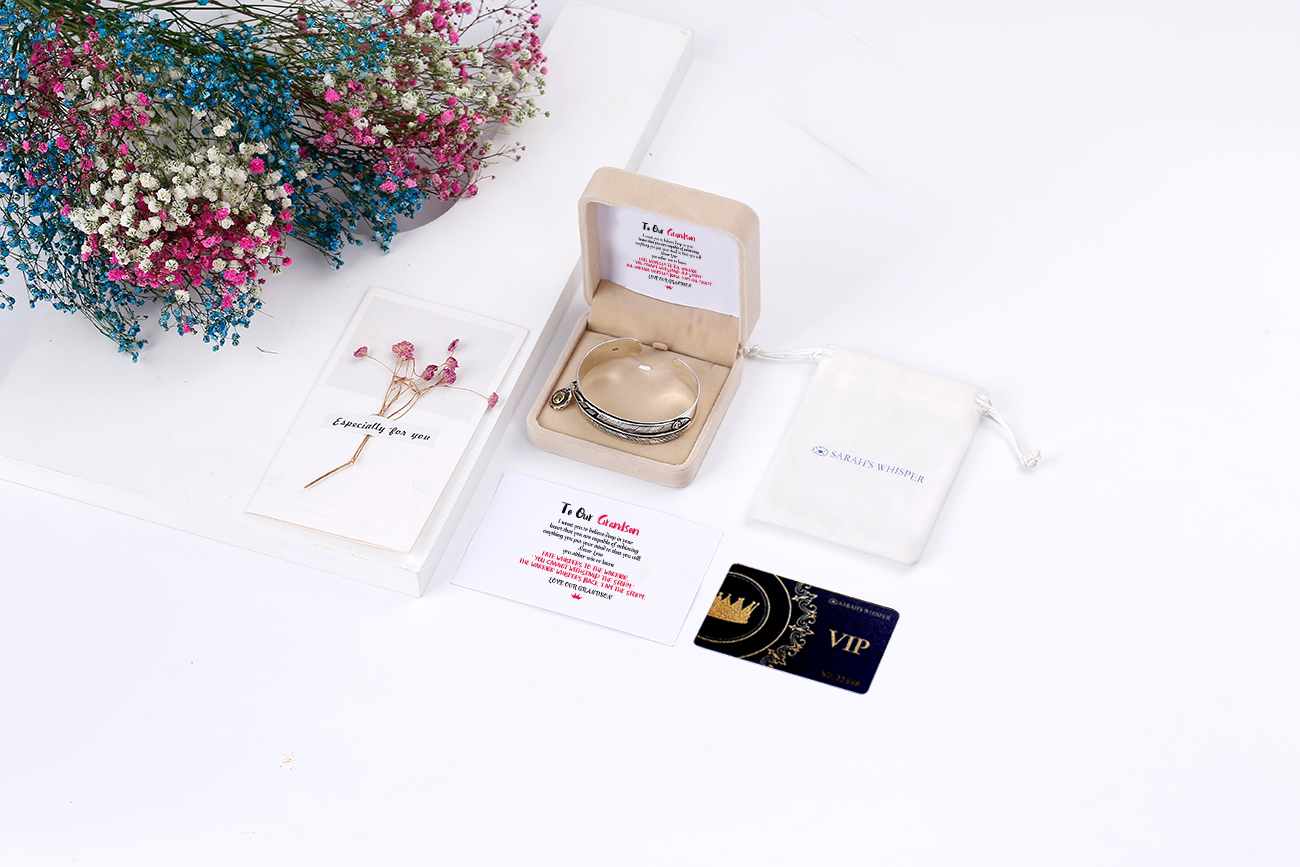 To Our Grandson "Love Our Grandson" Lucky Feather Bracelet [💞 Bracelet +💌 Gift Card + 🎁 Gift Box + 💐 Gift Bouquet] - SARAH'S WHISPER