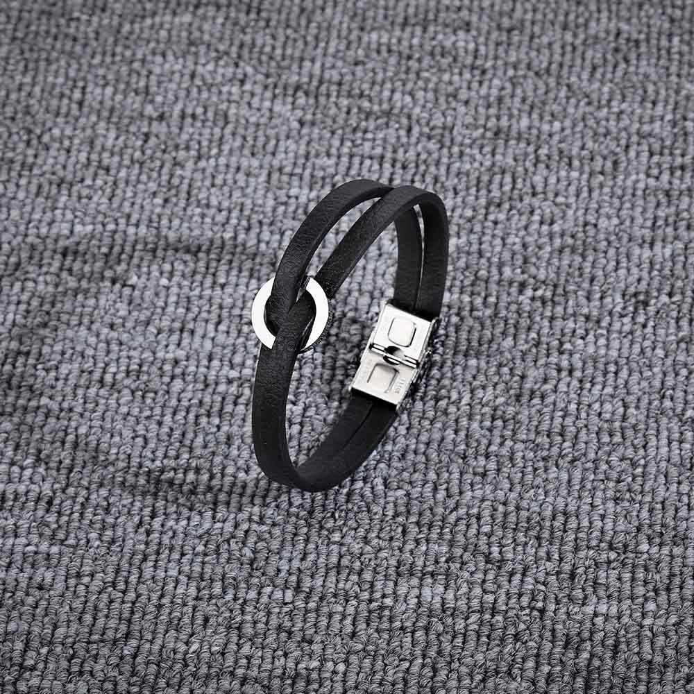 "To My Grandson 'A link that can never be undone' Men's Bracelet in Titanium Steel and Leather with a heartfelt message card."