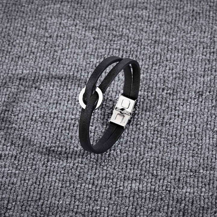 "To My Grandson 'A link that can never be undone' Men's Bracelet in Titanium Steel and Leather with a heartfelt message card."