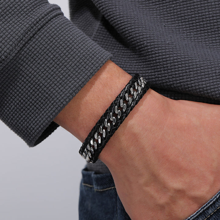 Men's Leather Bracelet with Weave Design - "I chose you today and I will choose you every day" message