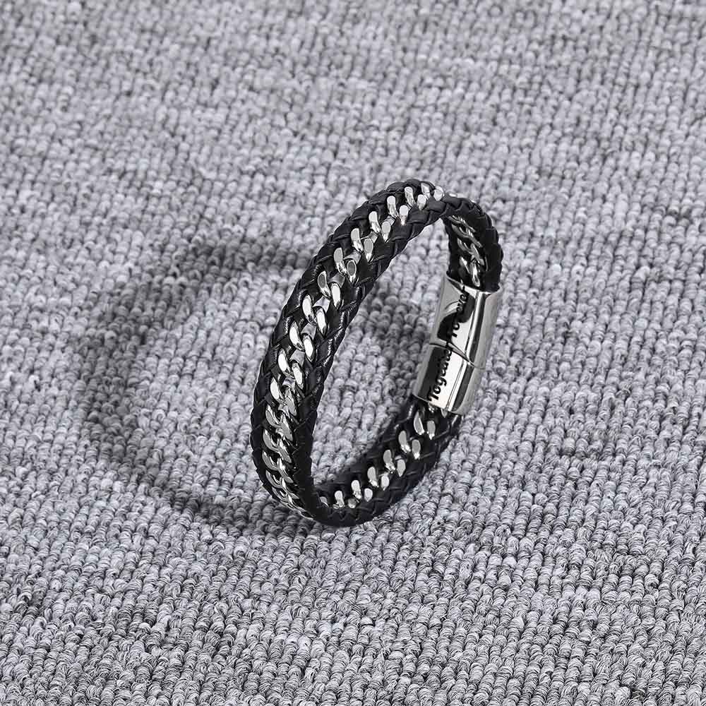 Men's Leather Bracelet with Weave Design - "I chose you today and I will choose you every day" message