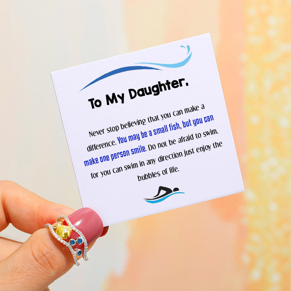 "Enjoy the bubbles of life" Bubble Fish Ring - Sterling silver ring with fish and bubbles design, symbolic of resilience and joy.