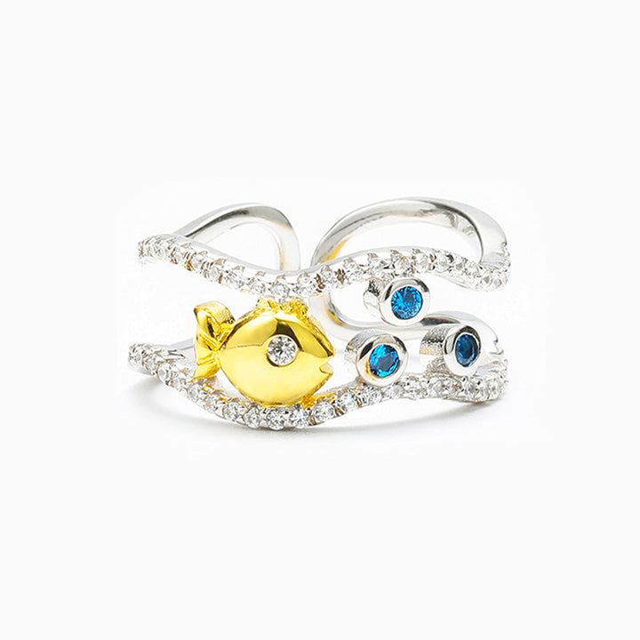 Playful fish ring for granddaughter on white background