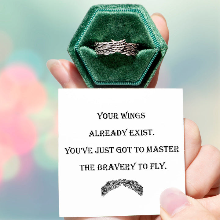 Gift card with bravery message for angel wing rings