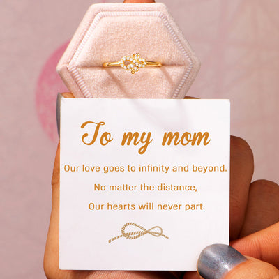 To My Mom "Our hearts will never part." Adjustable  Diamond Bow Ring