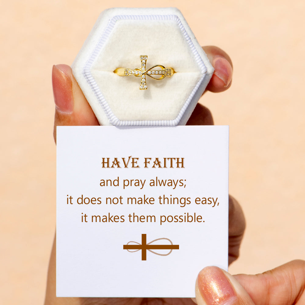 "Have faith and pray always" Cross Ring