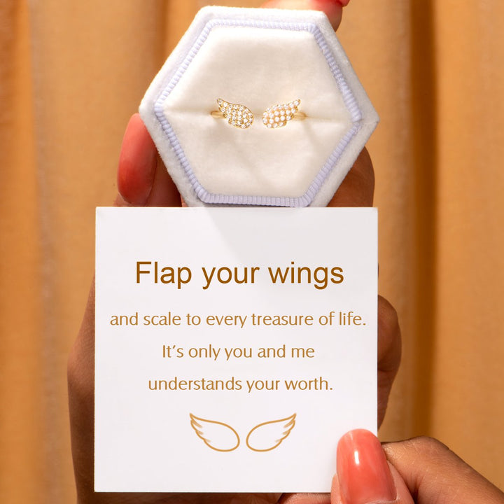 "Flap your wings and scale to every treasure of life. It’s only you and me understands your worth." Adjustable Ring