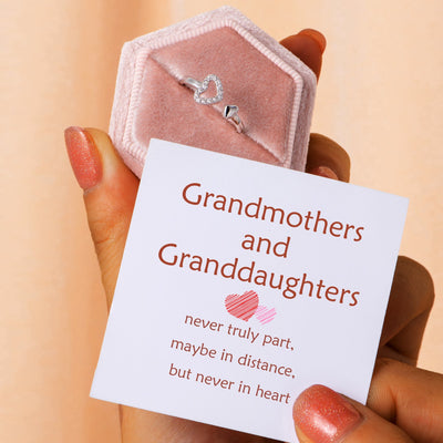 "Grandmothers and Granddaughters, never truly part, maybe in distance, but never in heart" Double Heart Ring