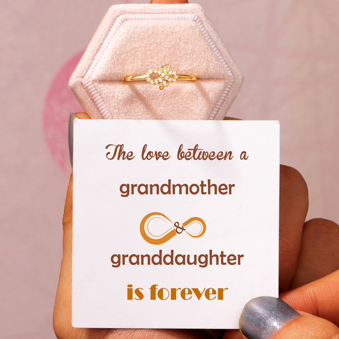 "The love between a grandmother and granddaughter is forever" Adjustable  Diamond Bow Ring