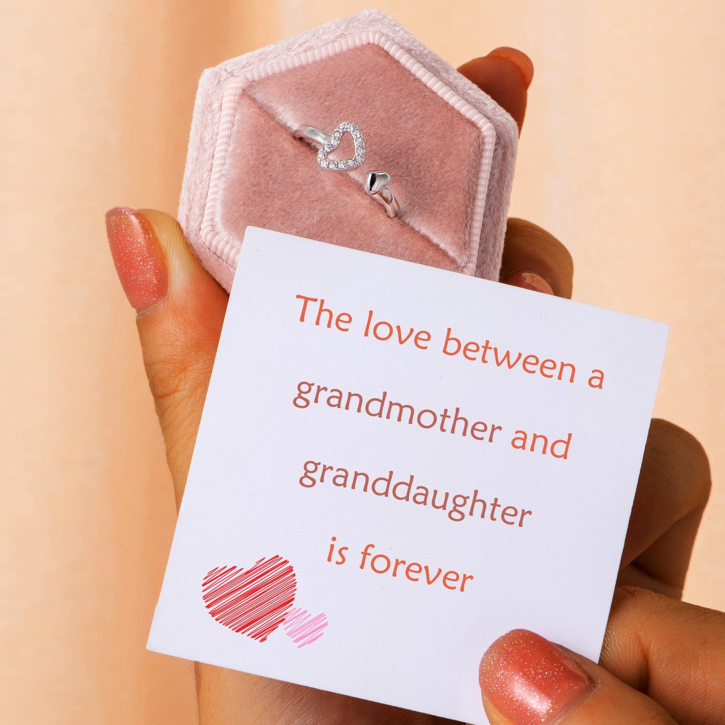 To My Granddaughter "The love between a grandmother and granddaughter is forever" Double Heart Ring and Bracelet