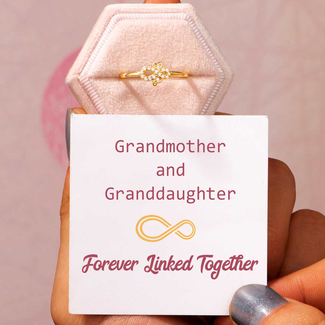 "Grandmother and Granddaughter Forever Linked Together" Adjustable  Diamond Bow Ring