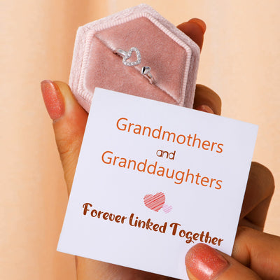 "Grandmother and Granddaughter Forever Linked Together" Double Heart Ring