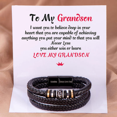To My Grandson "[Grandma] Always Loves You!" Woven Bracelet