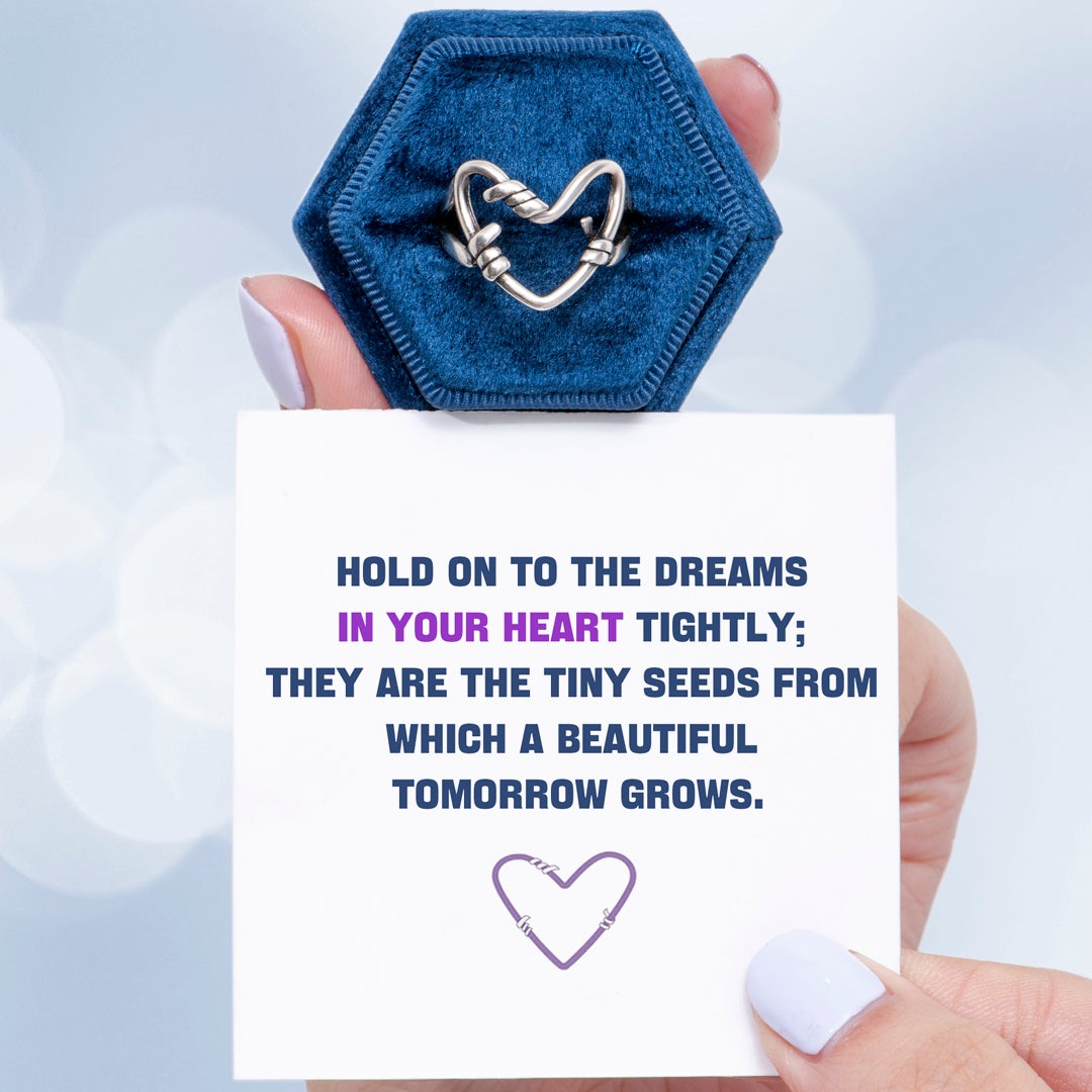 "Hold on to the dreams in your heart tightly" Holding Heart Ring