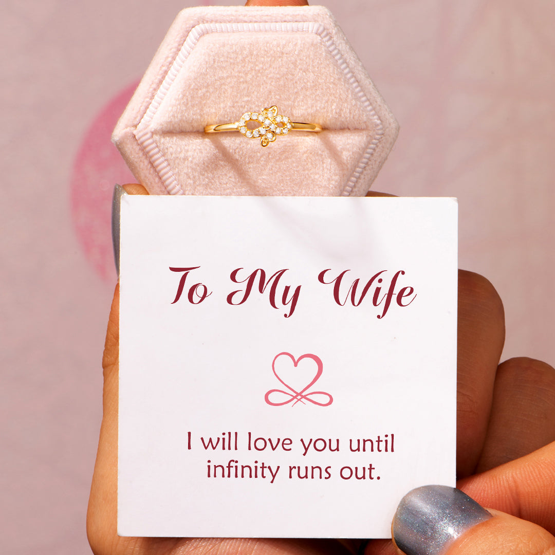 To My Wife "I will love you until infinity runs out." Adjustable  Diamond Bow Ring