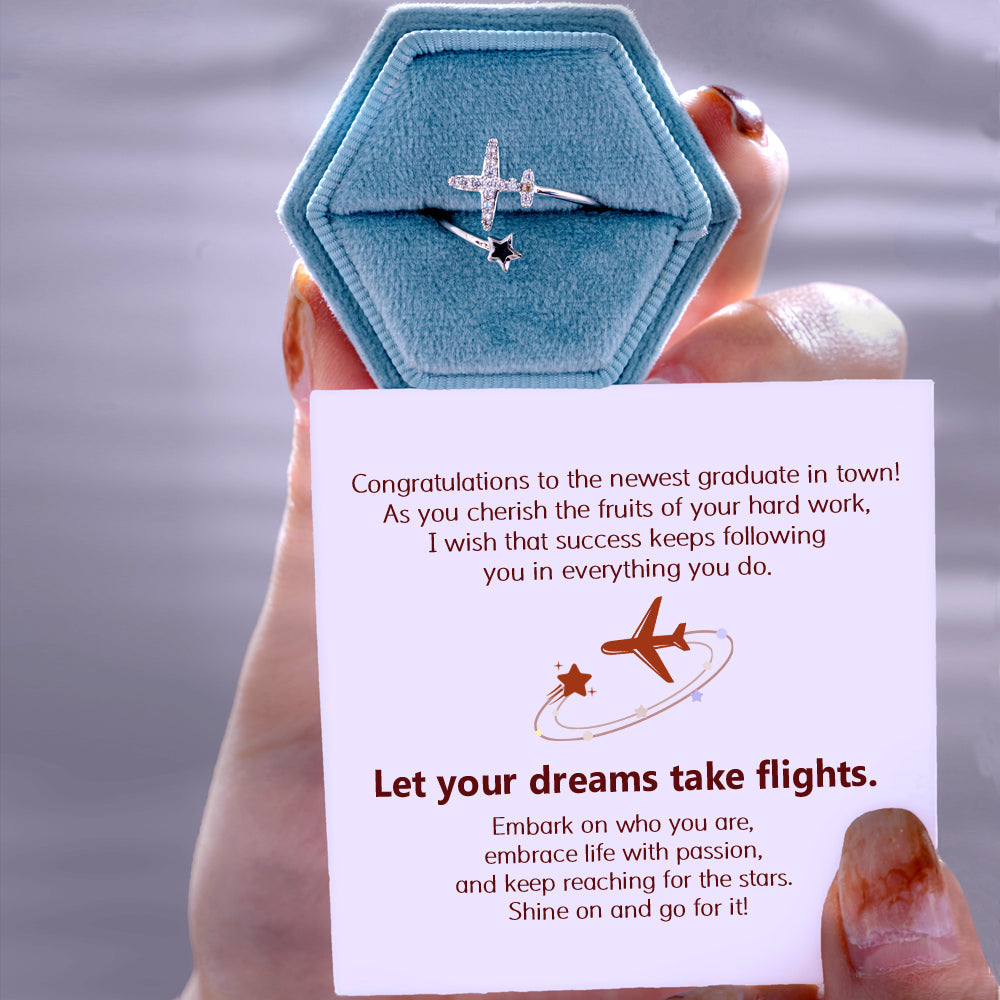 "Let your dreams take flights" Airplane Ring