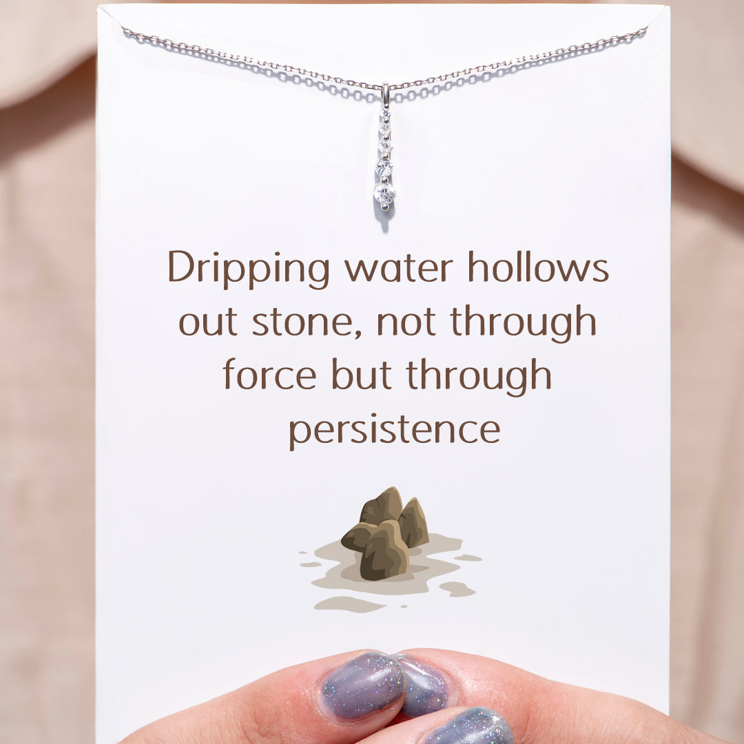 "Dripping water hollows out stone" Water Drop Diamond Necklace