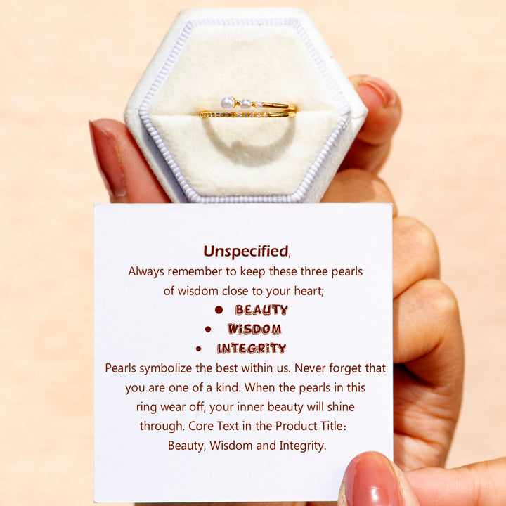 "Beauty, Wisdom and Integrity." Triple Pearl Ring