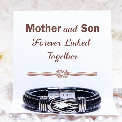 To My Son "Mother and Son Forever Linked Together" Leather Braided Bracelet