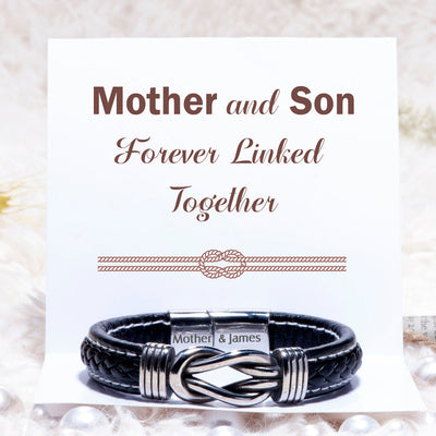 [Custom Name] To My Son "Mother and Son Forever Linked Together" Leather Braided Bracelet