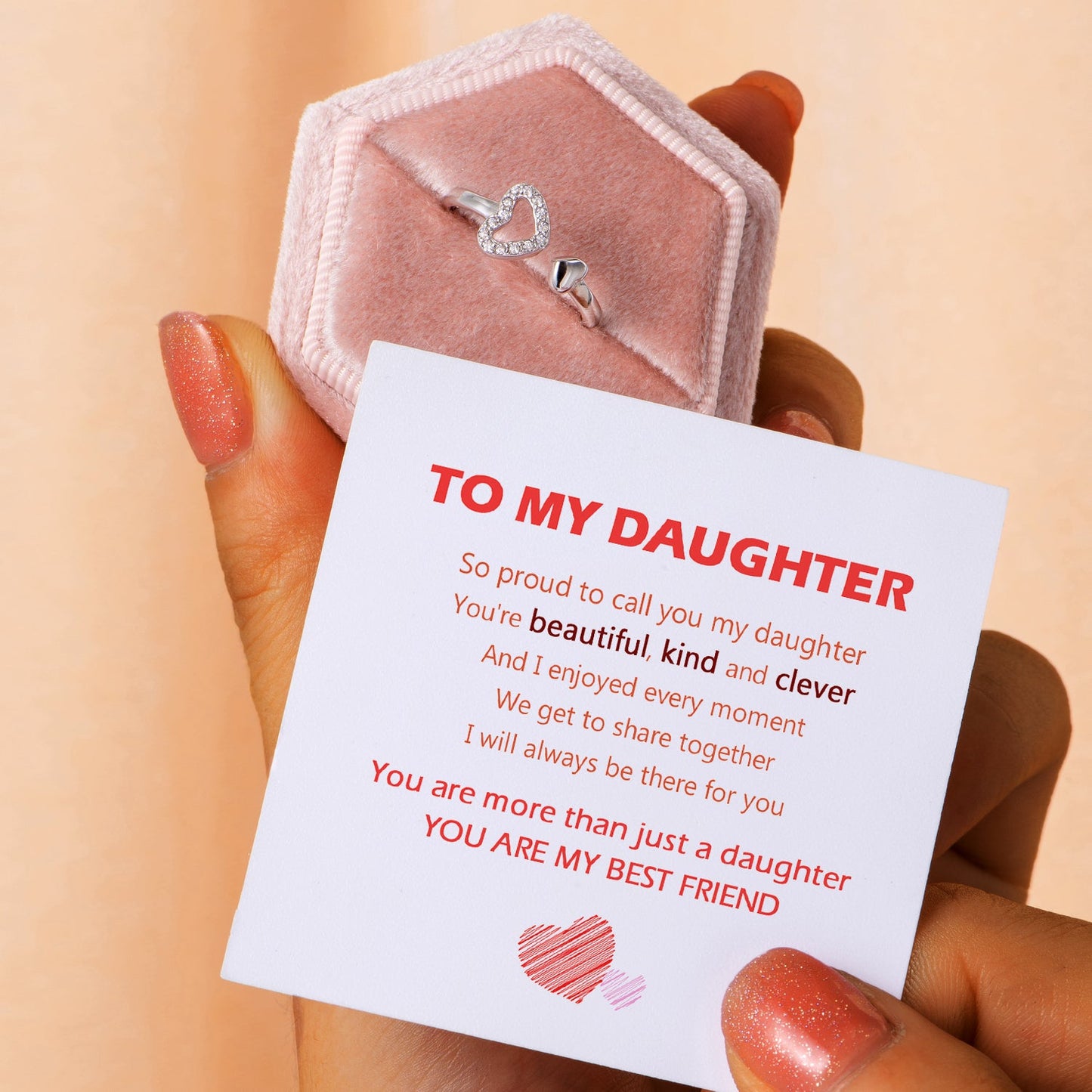 To My Daughter "YOU ARE MY BEST FRIEND" Double Heart Ring