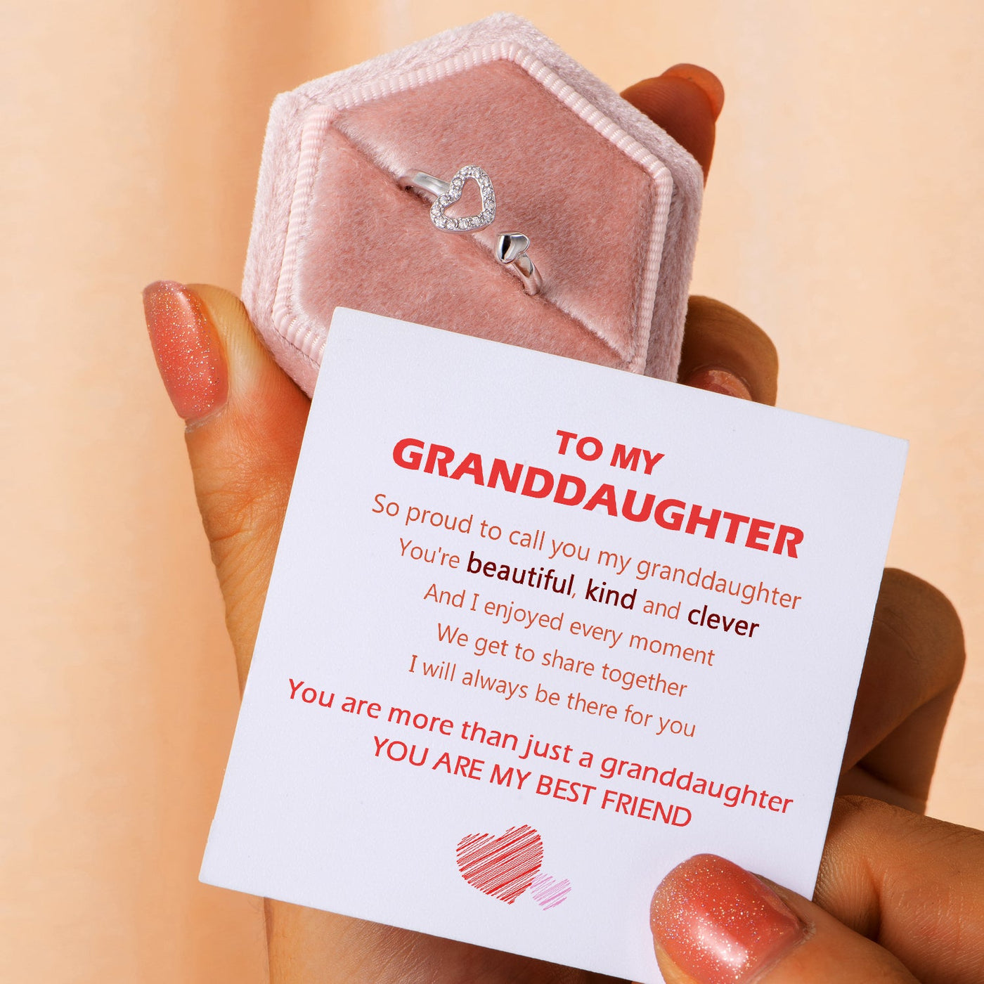 To My Granddaughter "YOU ARE MY BEST FRIEND" Double Heart Ring