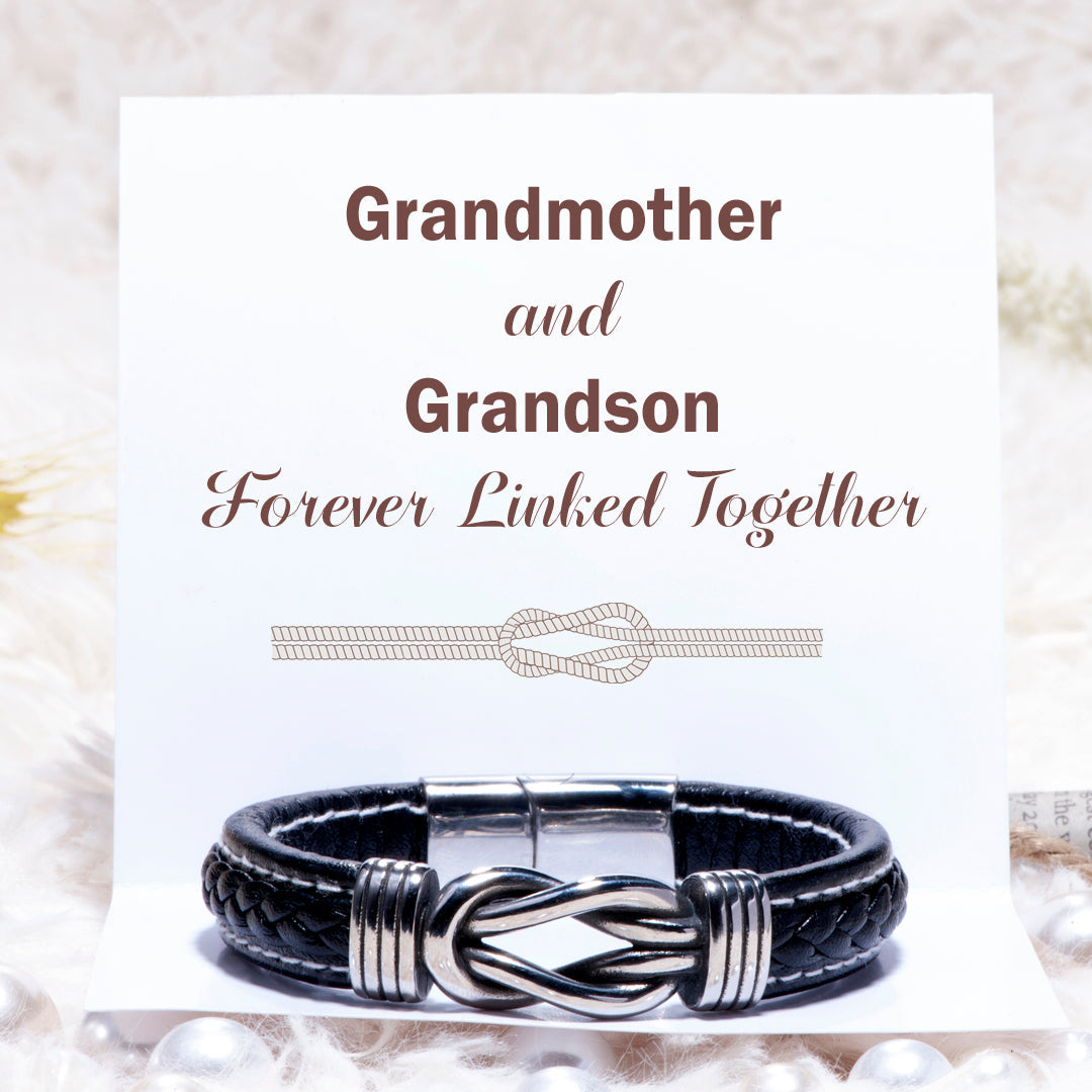 To My Grandson "Grandmother and Grandson Forever Linked Together" Leather Braided Bracelet