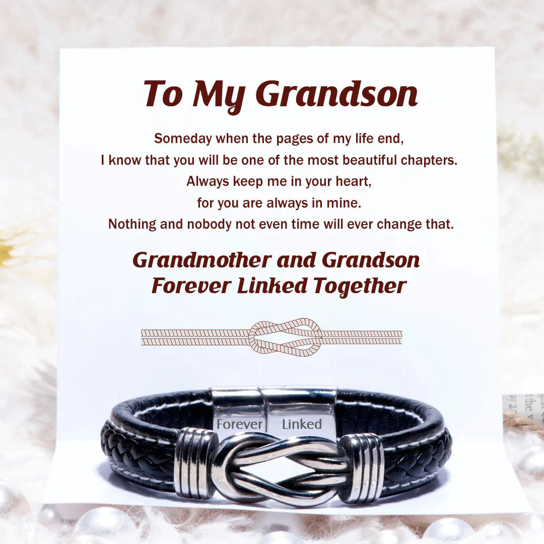 Gift card with loving message for this leather grandson bracelet.