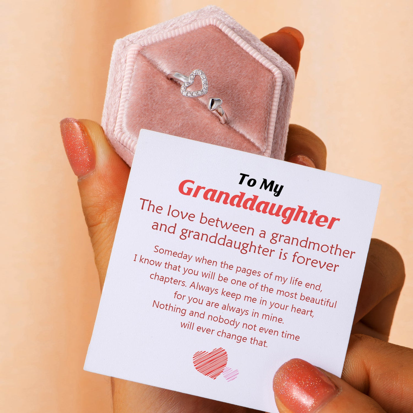 To My Granddaughter "Always keep me in your heart, for you are always in mine" Double Heart Ring