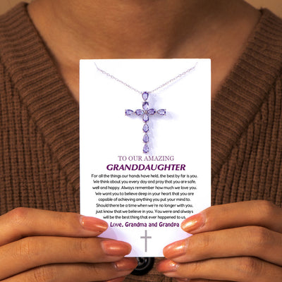 To Our Amazing Granddaughter "We think about you everyday" Cross Necklace