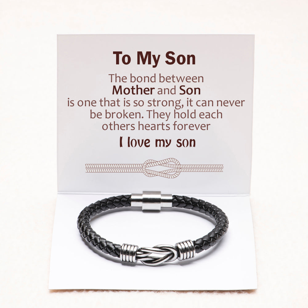 To My Son "A bond can never be broken" Leather Braided Bracelet