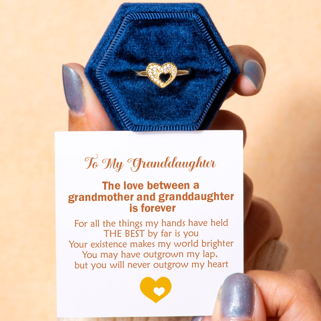 To My Granddaughter "You will never outgrow my heart" Double Heart Ring