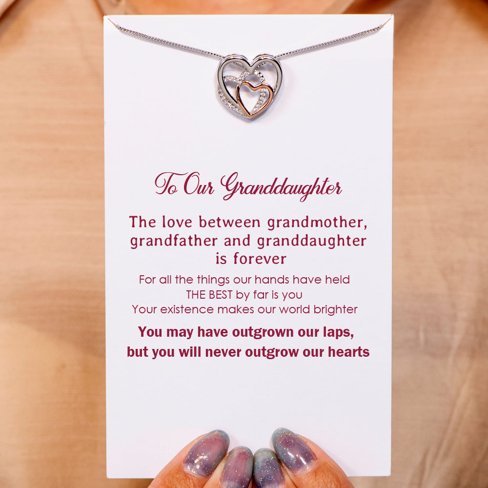 Gift card with loving family message for this grandma and granddaughter necklace.