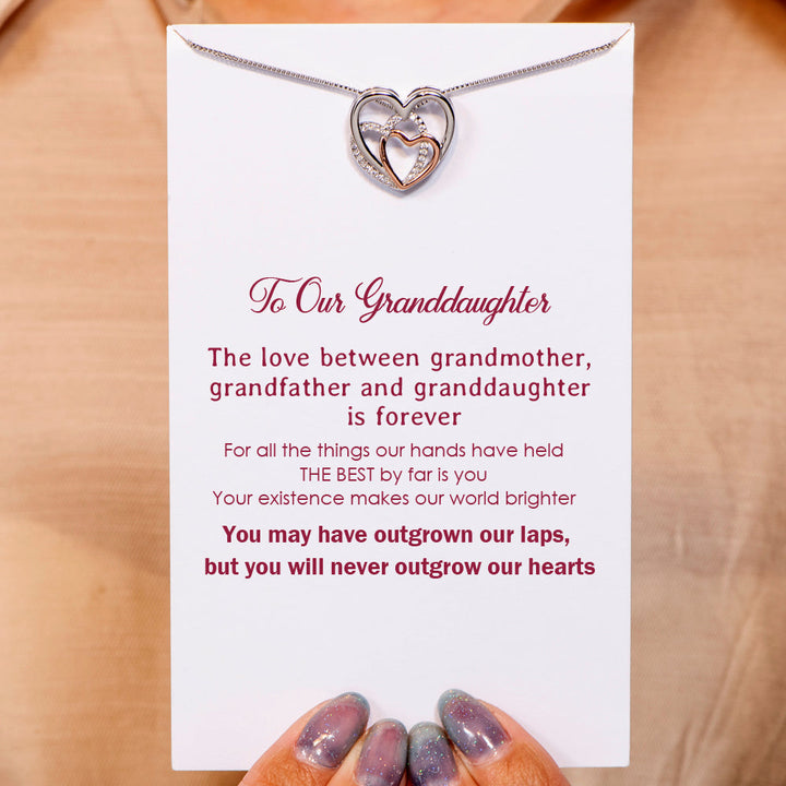 Gift card with loving family message for this grandma and granddaughter necklace.
