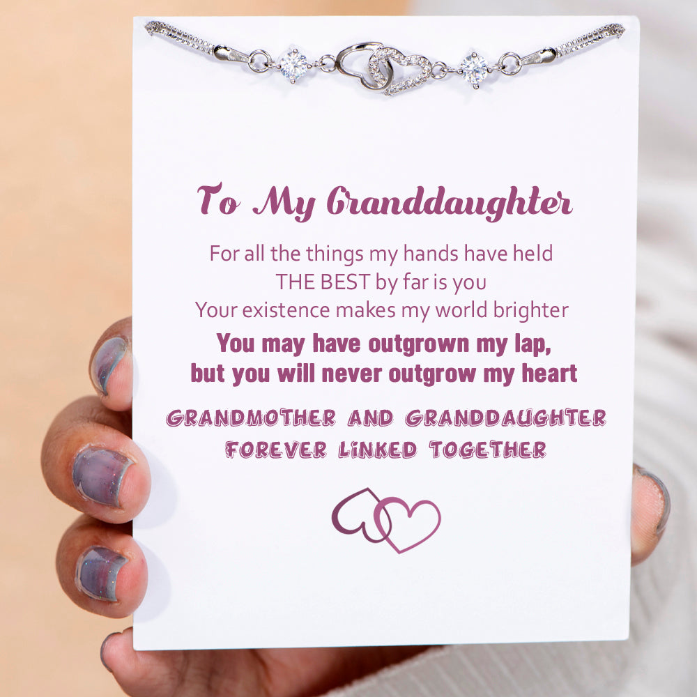 To My Granddaughter "You will never outgrow my heart" Double Heart Bracelet