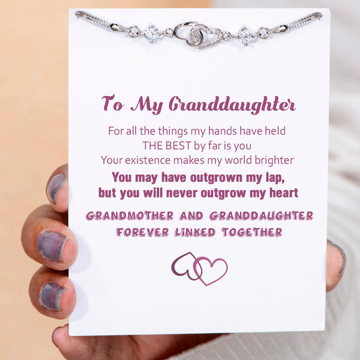 To My Granddaughter "You will never outgrow my heart" Double Heart Bracelet