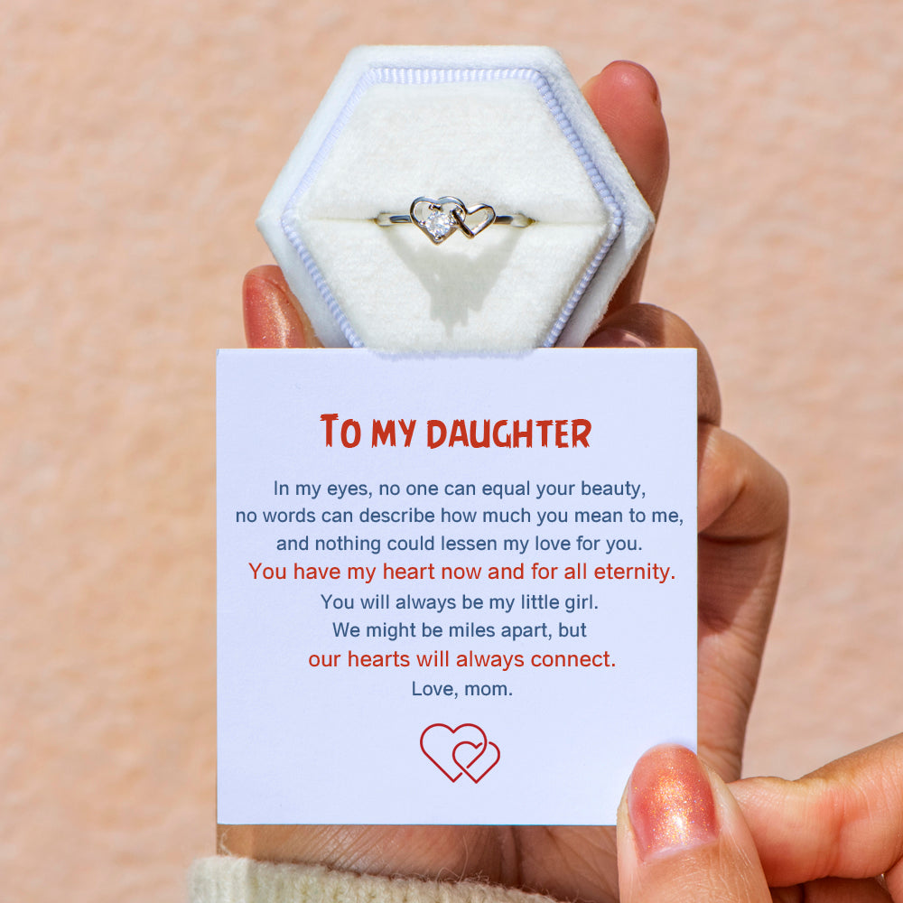 To My Daughter "Our hearts will always connect" Double Heart Ring