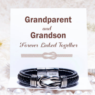 To Our Grandson "Grandparent and Grandson Forever Linked Together" Leather Braided Bracelet