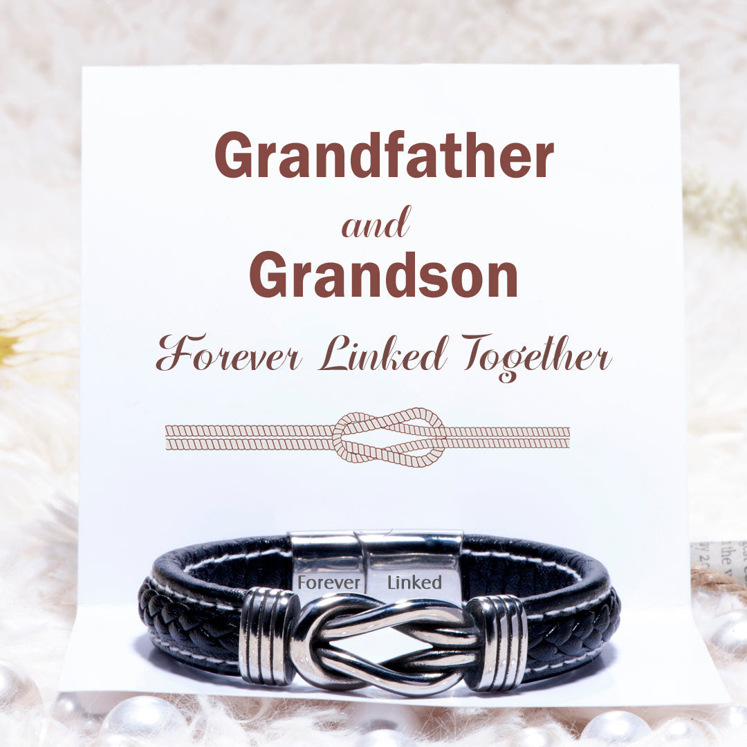 To My Grandson "Grandfather and Grandson Forever Linked Together" Leather Braided Bracelet