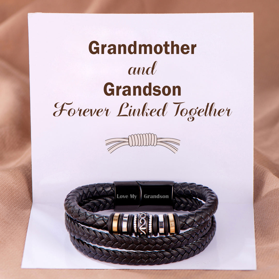 To My Grandson "Grandmother and Grandson Forever Linked Together" Woven Bracelet