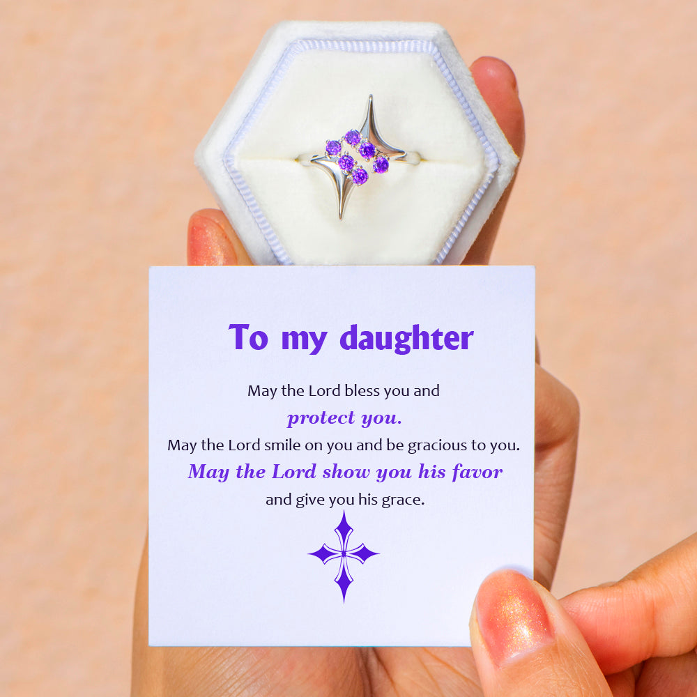 To My Daughter "May the Lord protect you" Four-Pointed-Star Ring