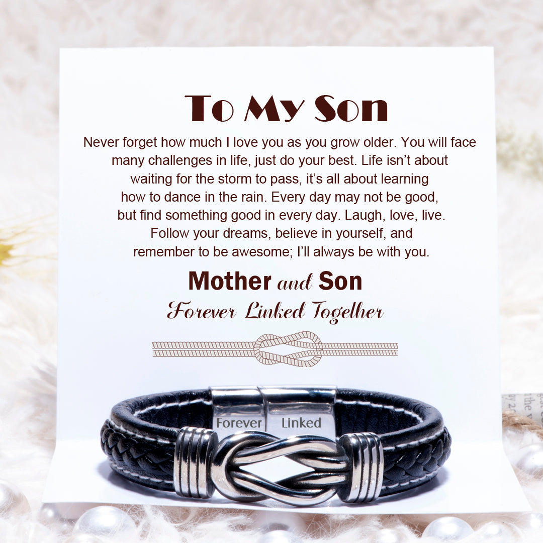Gift card with loving message for this son bracelet from mom.  