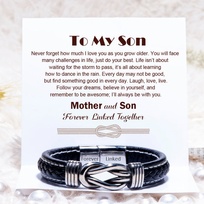 Gift card with loving message for this son bracelet from mom.  