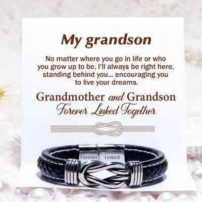 To My Grandson "Standing behind you" Leather Braided Bracelet