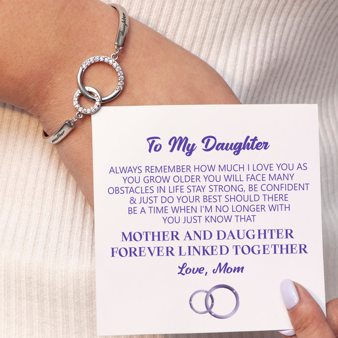To My Daughter "FOREVER LINKED TOGETHER" Double Ring Bracelet