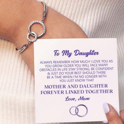 To My Daughter "FOREVER LINKED TOGETHER" Double Ring Bracelet
