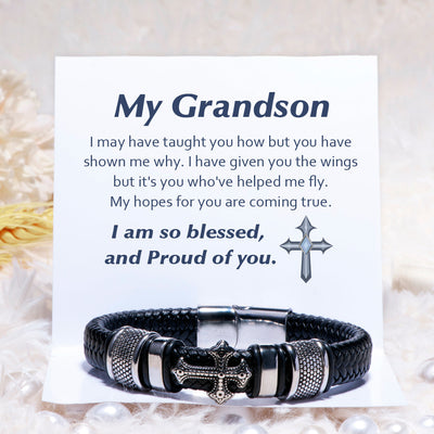 To My Grandson "Proud of you" Cross Bracelet