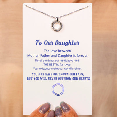 To Our Daughter "You will never outgrow our hearts" Triple Ring Necklace