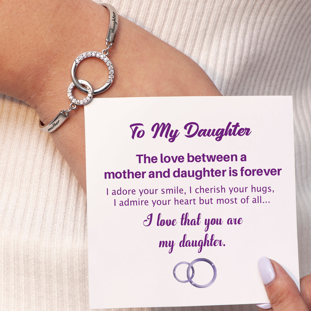 To My Daughter "Mother and Daughter Forever Linked Together" Double Ring Bracelet