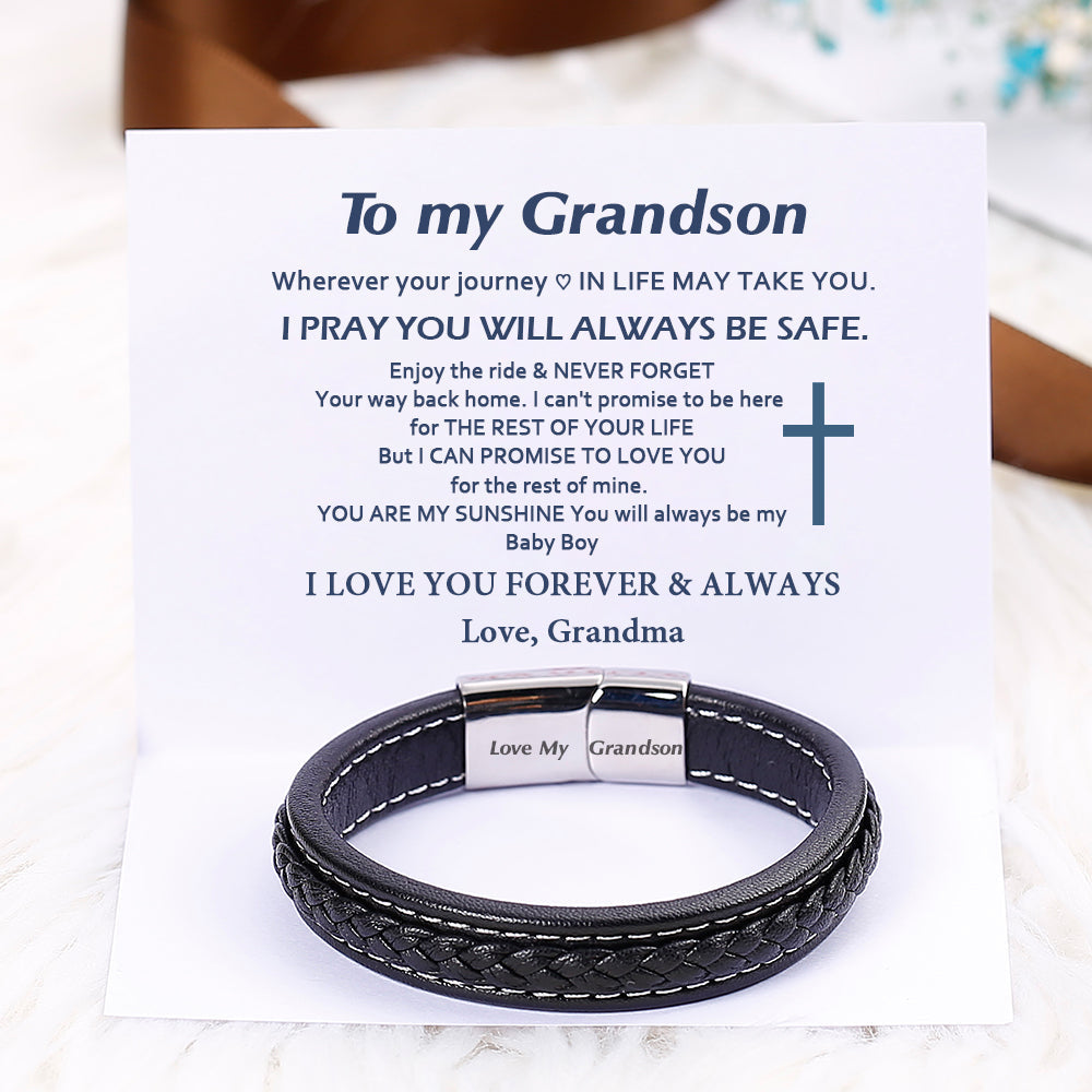 To My Grandson "Forever Love" Leather Braided Bracelet